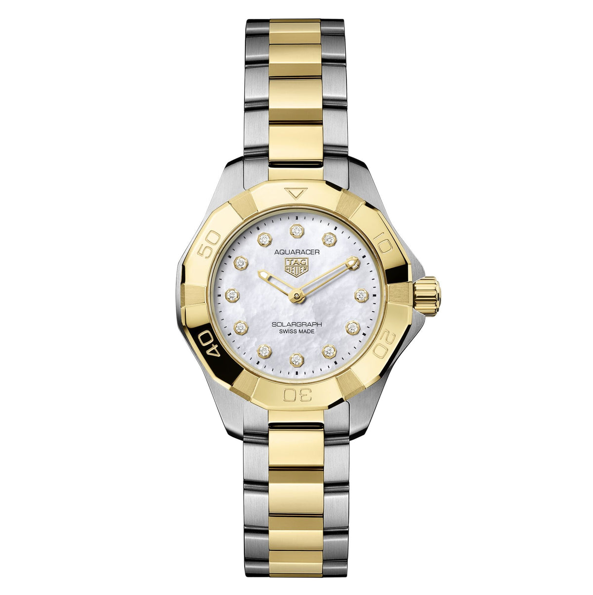 Tag Heuer Aquaracer Professional 100 Solargraph Mother of Pearl Two-Tone 28mm WBP1422.BB0006