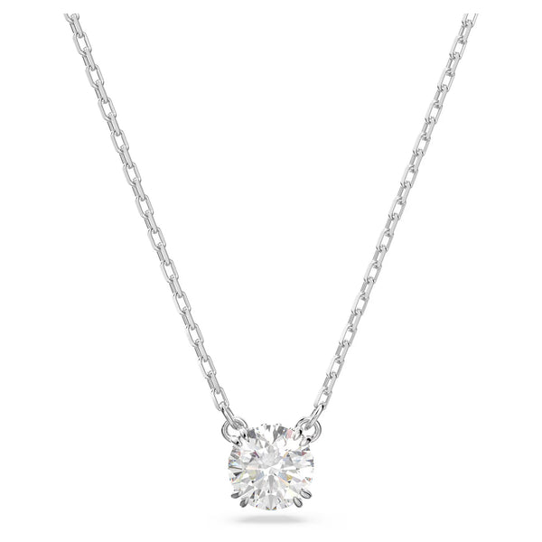 Swarovski Stilla Round cut, White, Rhodium plated Pendant
