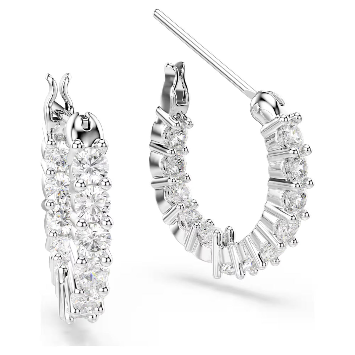 Swarovski Matrix Vittore Round cut, White, Rhodium plated Hoop Earrings