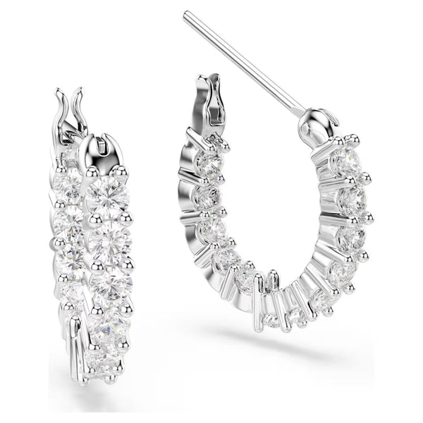 Swarovski Matrix Vittore Round cut, White, Rhodium plated Hoop Earrings