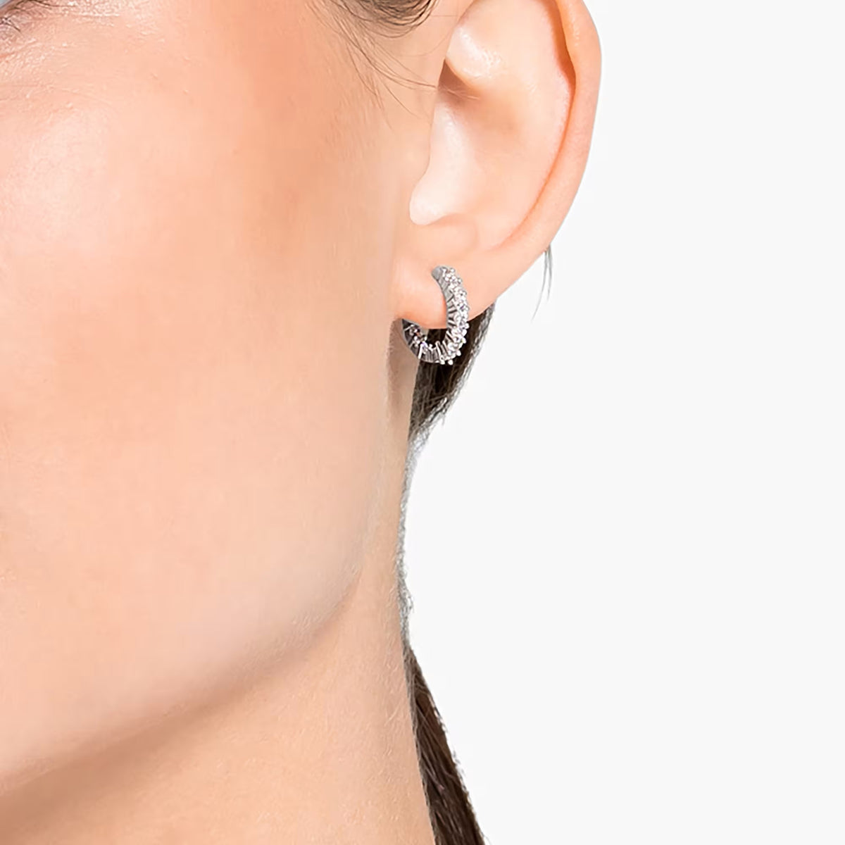 Swarovski Matrix Vittore Round cut, White, Rhodium plated Hoop Earrings