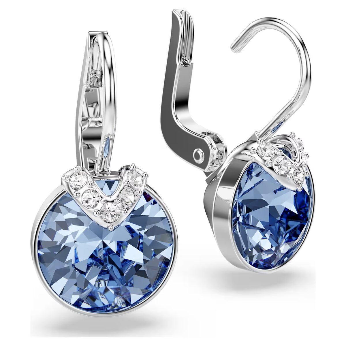 Swarovski Bella V Round cut, Blue, Rhodium plated Drop Earrings