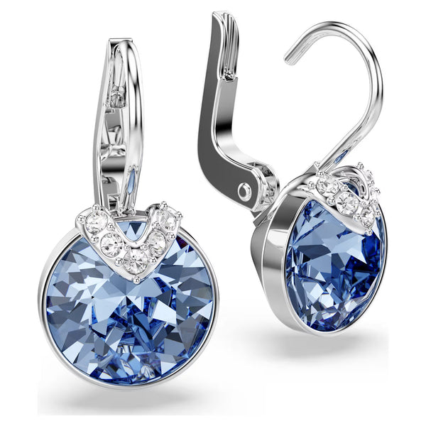 Swarovski Bella V Round cut, Blue, Rhodium plated Drop Earrings