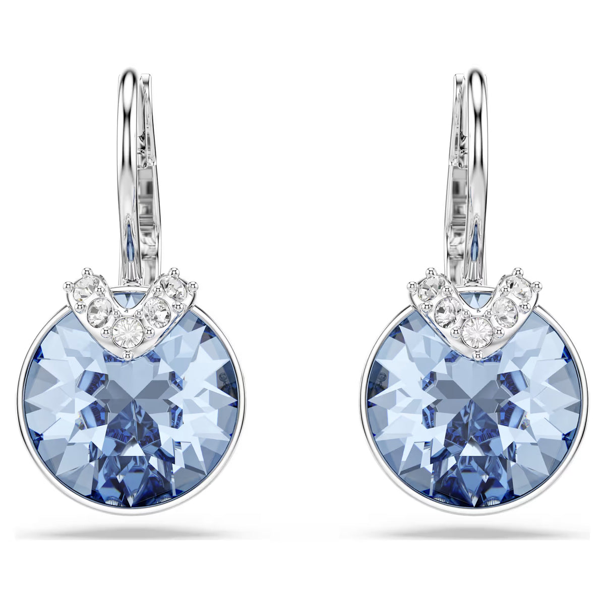 Swarovski Bella V Round cut, Blue, Rhodium plated Drop Earrings