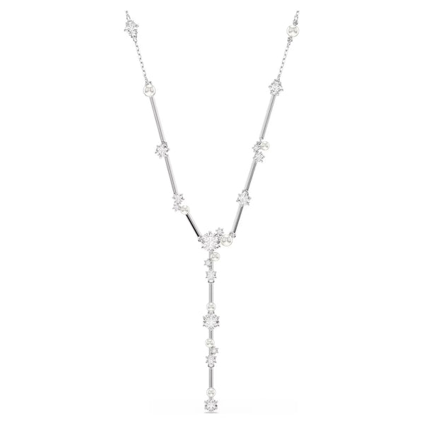 Swarovski Constella Crystal pearl, Round cuts, White, Rhodium plated Y Necklace