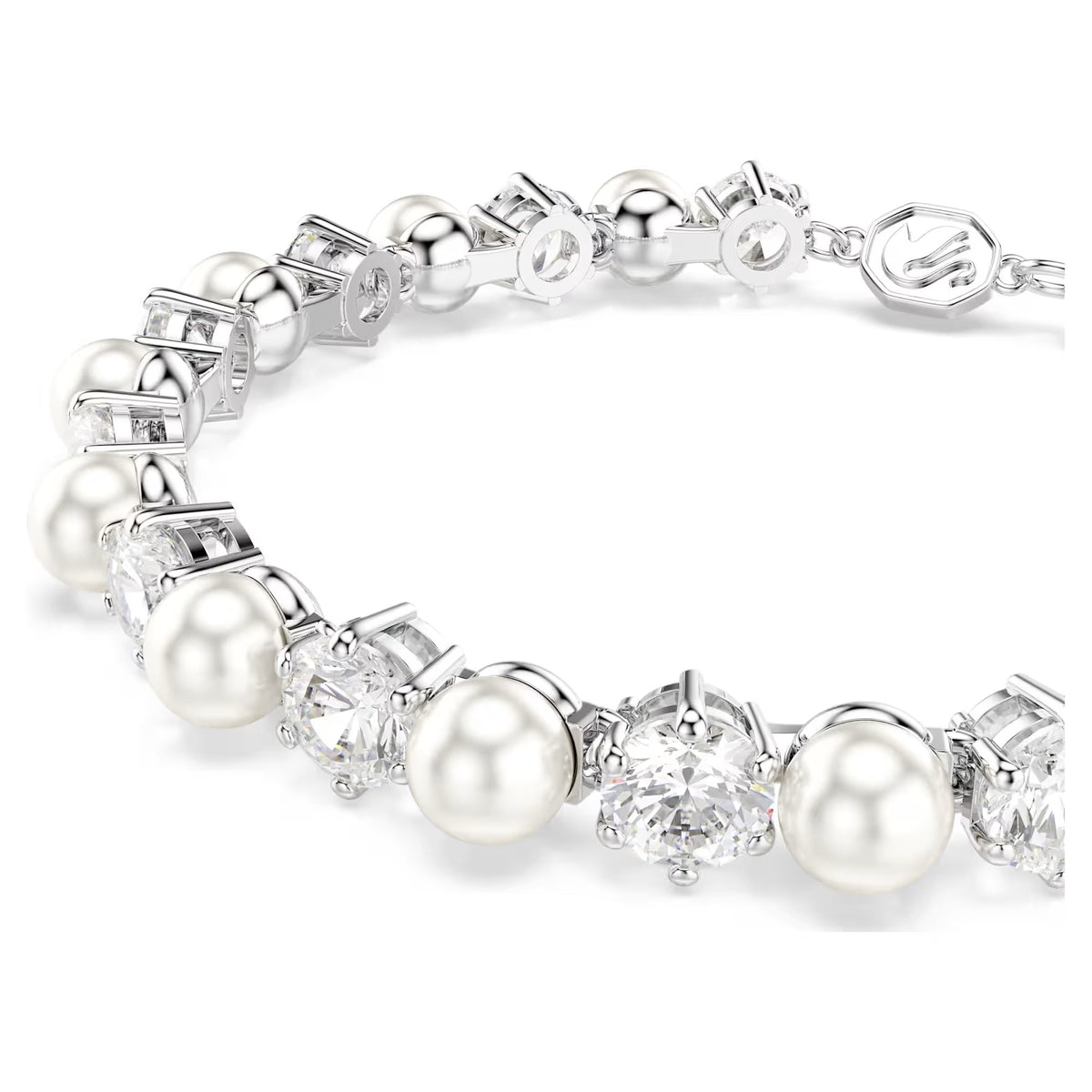 Swarovski Matrix Crystal pearl, Round cut, White, Rhodium plated Tennis Bracelet