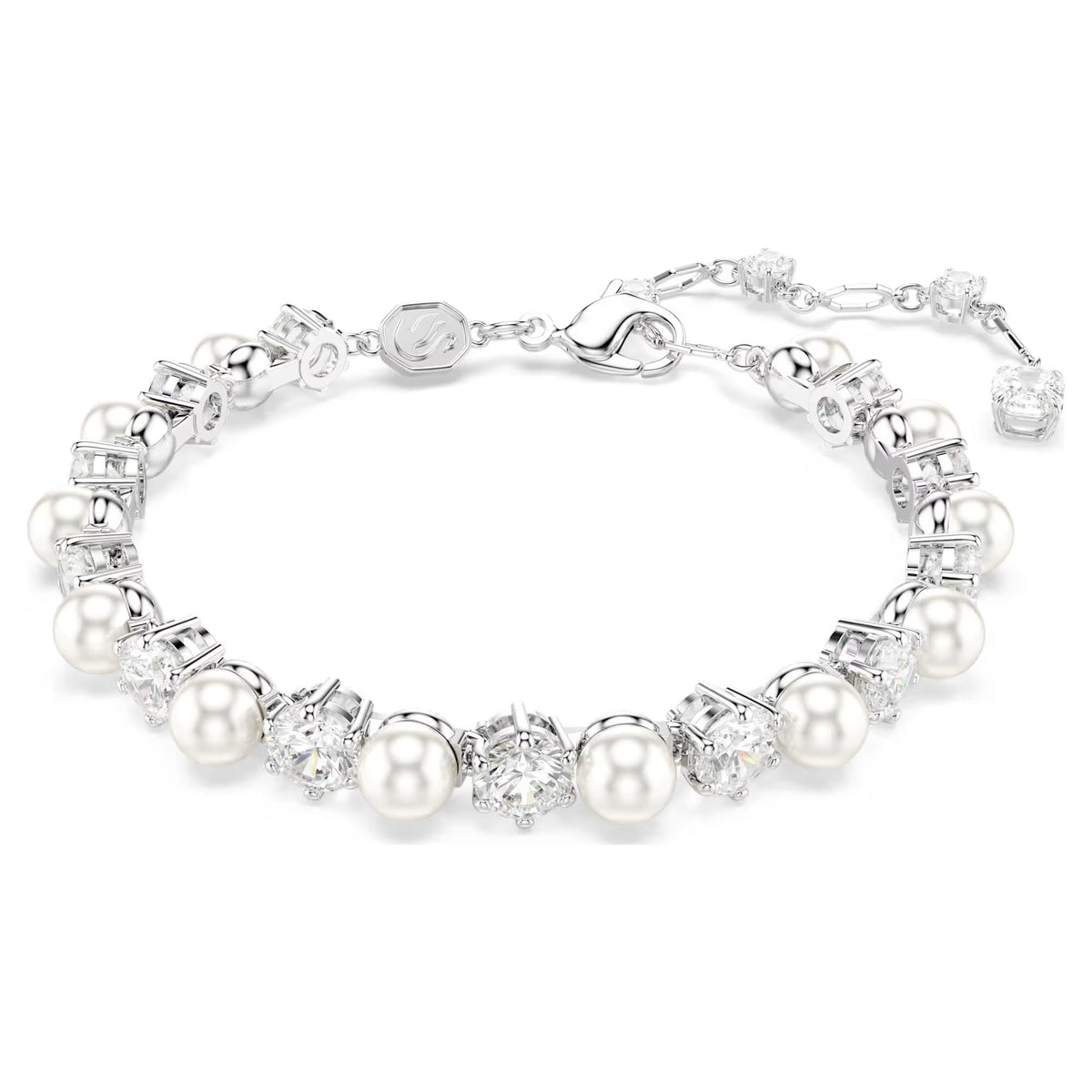 Swarovski Matrix Crystal pearl, Round cut, White, Rhodium plated Tennis Bracelet