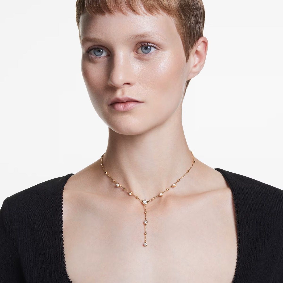 Swarovski Imber Round cut, White, 18K gold finish Y Necklace