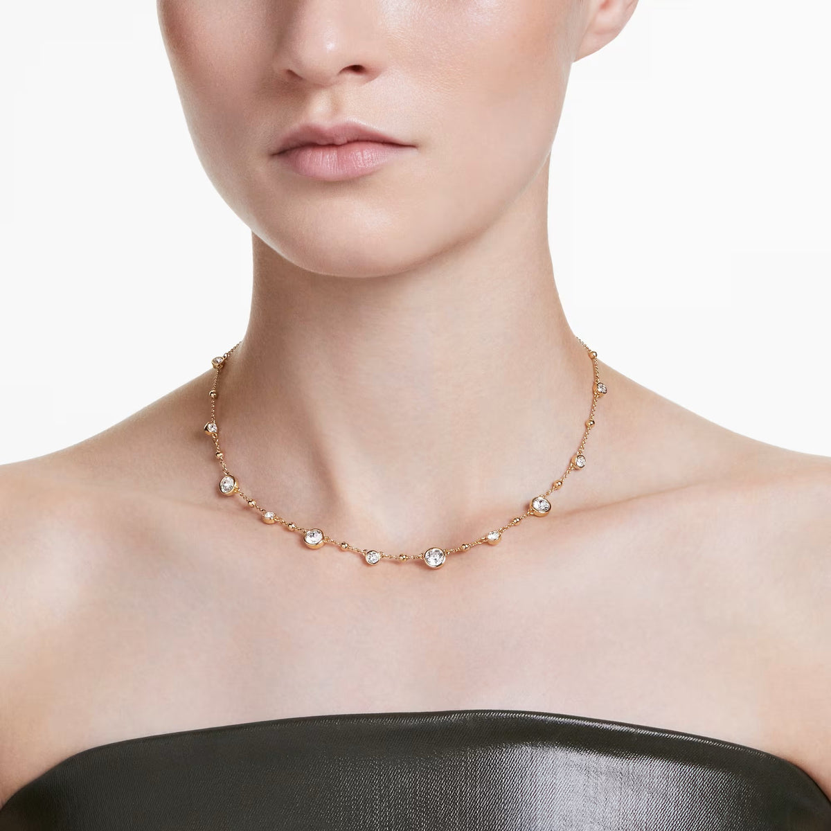 Swarovski Imber Round cut, Scattered design, White, 18K gold finish Necklace