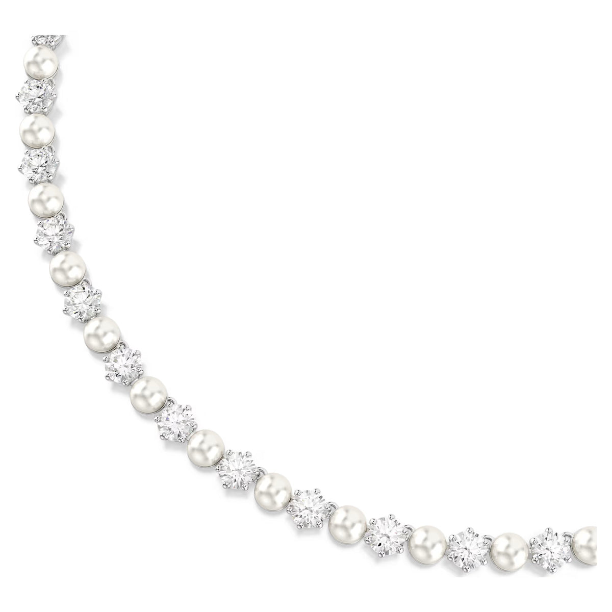 Swarovski Matrix Crystal pearl, Round cut, White, Rhodium plated Tennis Necklace