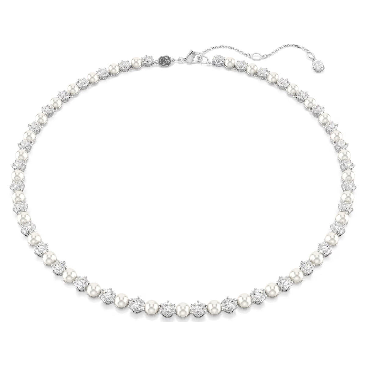 Swarovski Matrix Crystal pearl, Round cut, White, Rhodium plated Tennis Necklace