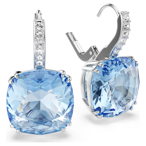 Swarovski Millenia Cushion cut, Blue, Rhodium plated Drop Earrings