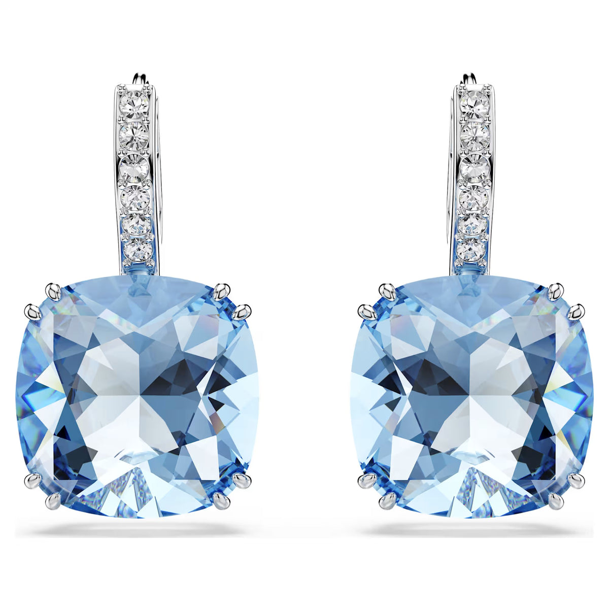 Swarovski Millenia Cushion cut, Blue, Rhodium plated Drop Earrings