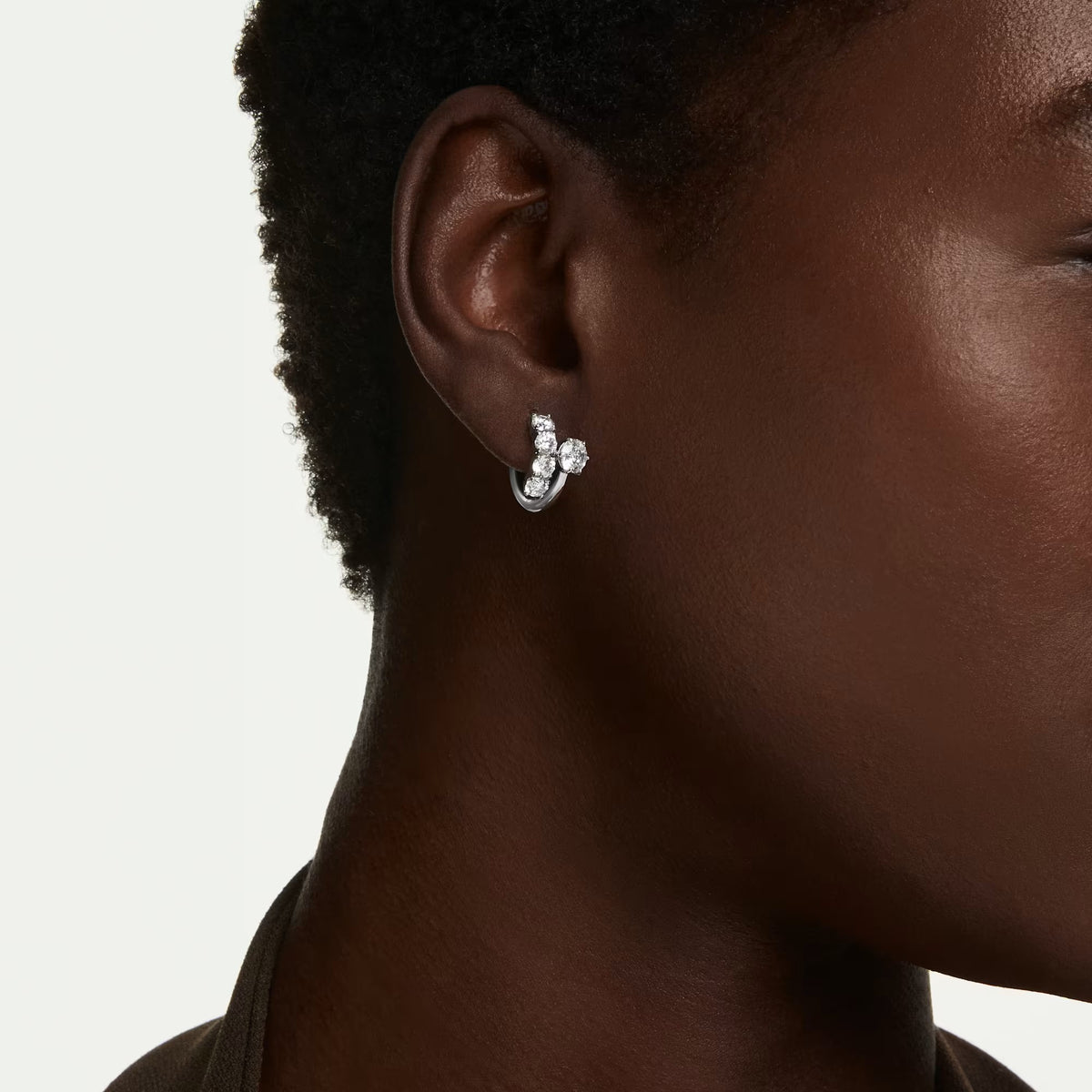Swarovski Matrix Round cut, White, Rhodium plated Hoop Earrings