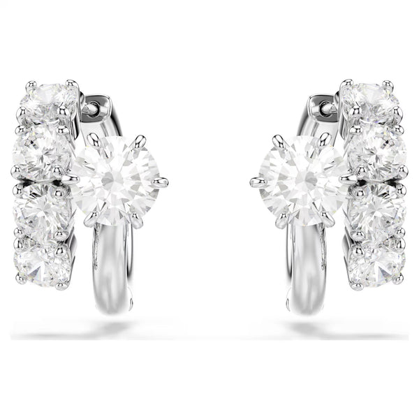Swarovski Matrix Round cut, White, Rhodium plated Hoop Earrings