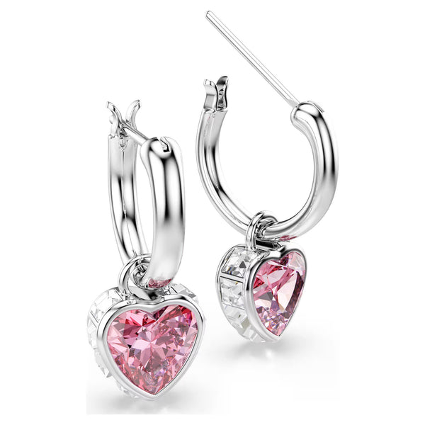 Swarovski Chroma Heart, Pink, Rhodium plated Drop Earrings