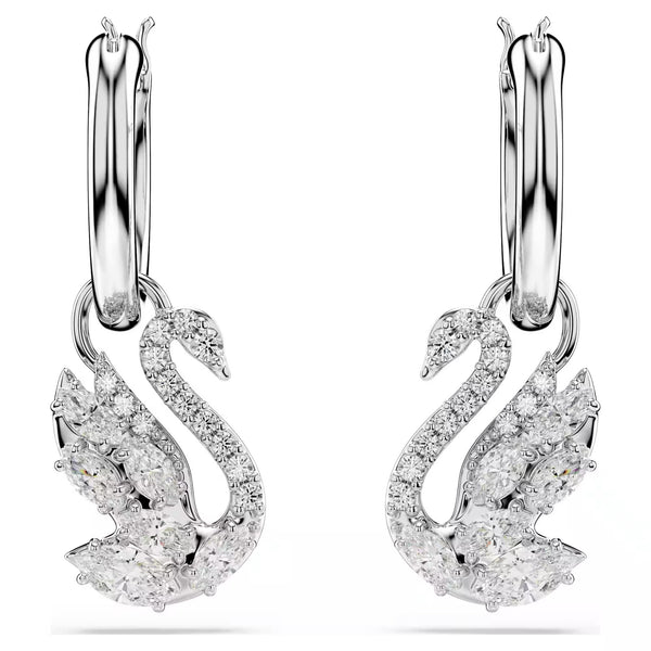 Swarovski Swan Mixed cuts, Swan, White, Rhodium plated Drop Earrings