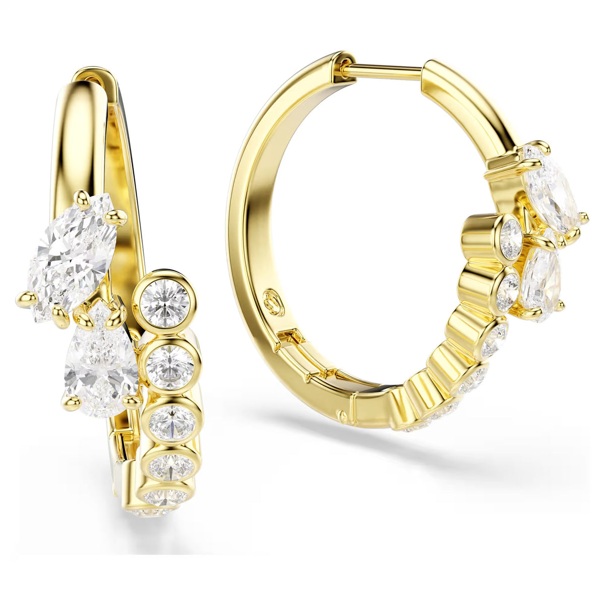 Swarovski Mesmera Mixed cuts, White, 18K gold finish Hoop Earrings