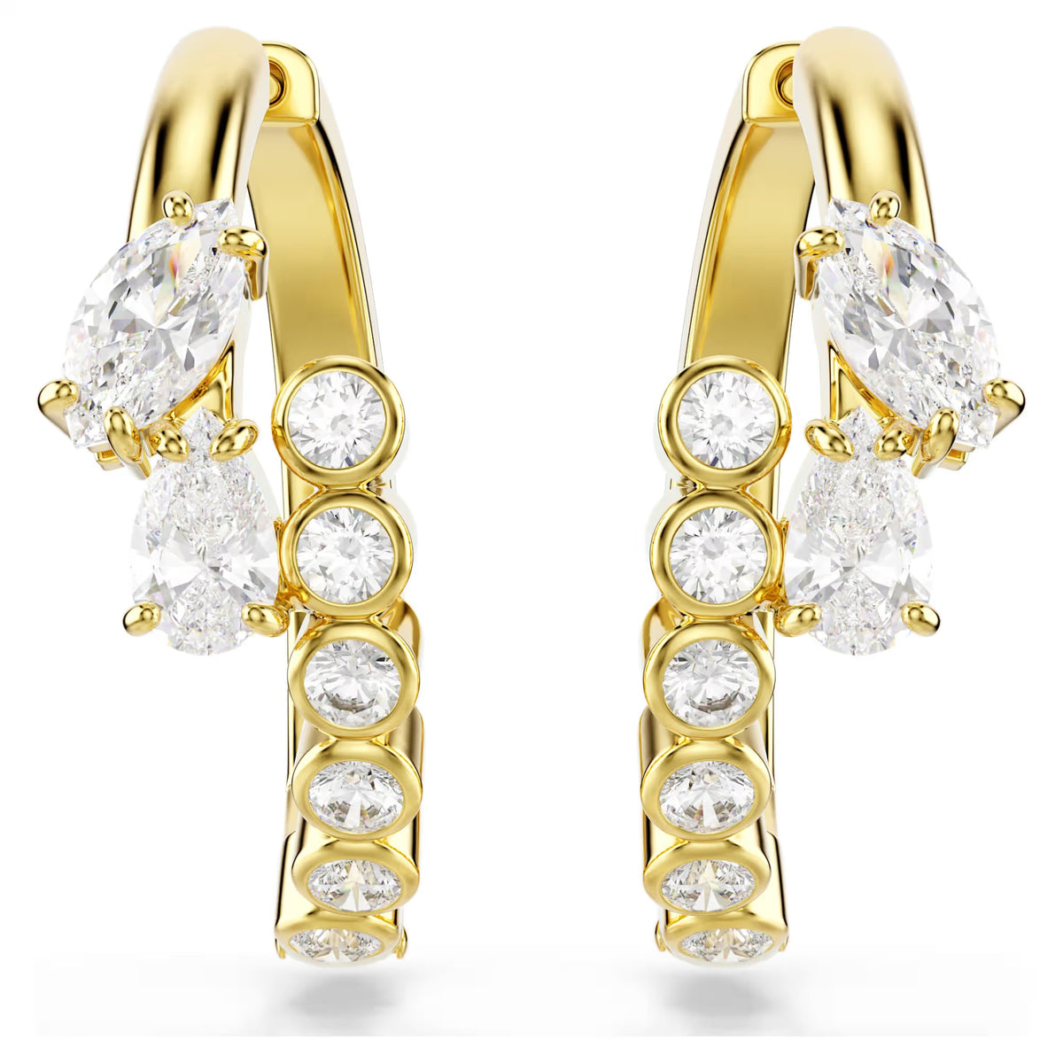 Swarovski Mesmera Mixed cuts, White, 18K gold finish Hoop Earrings
