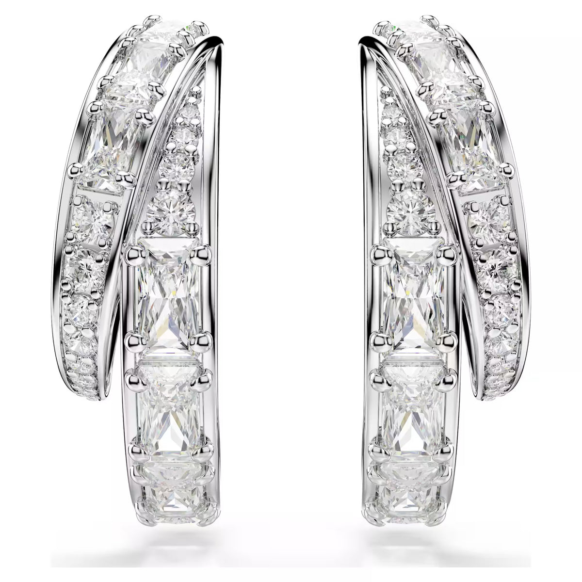 Swarovski Vienna Mixed cuts, White, Rhodium plated Hoop Earrings