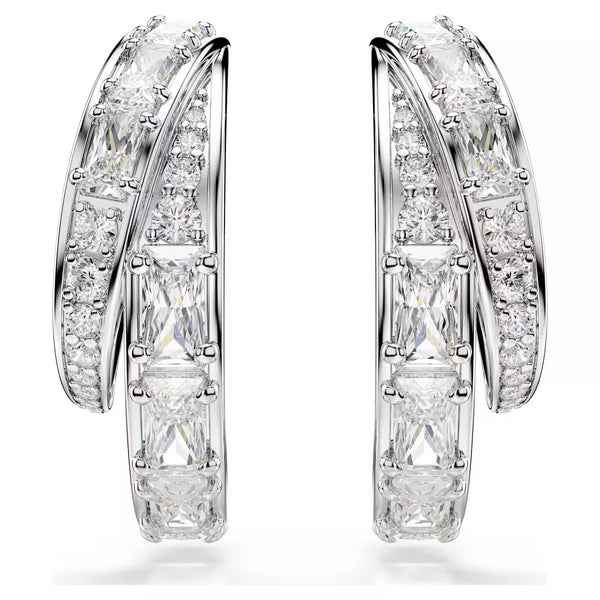 Swarovski Vienna Mixed cuts, White, Rhodium plated Hoop Earrings