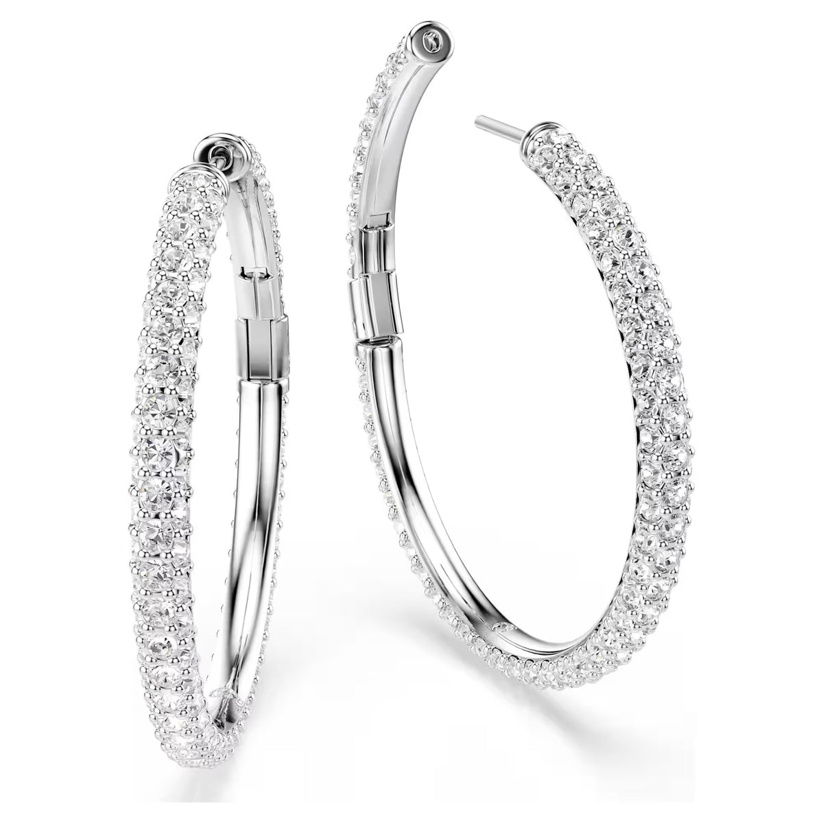 Swarovski Dextera Round cut, White, Rhodium plated Hoop Earrings