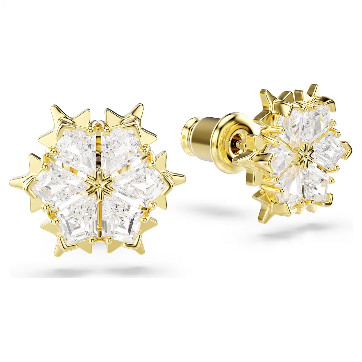 Swarovski Magic Mixed cuts, Snowflake, White, 18K gold finish Stud Earrings