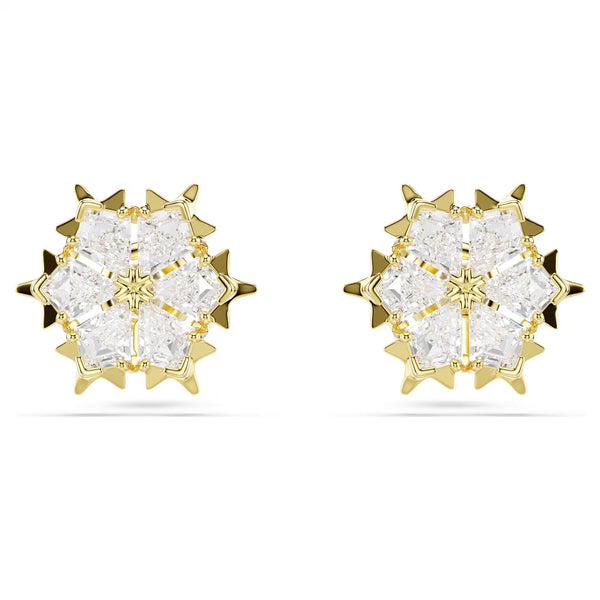 Swarovski Magic Mixed cuts, Snowflake, White, 18K gold finish Stud Earrings