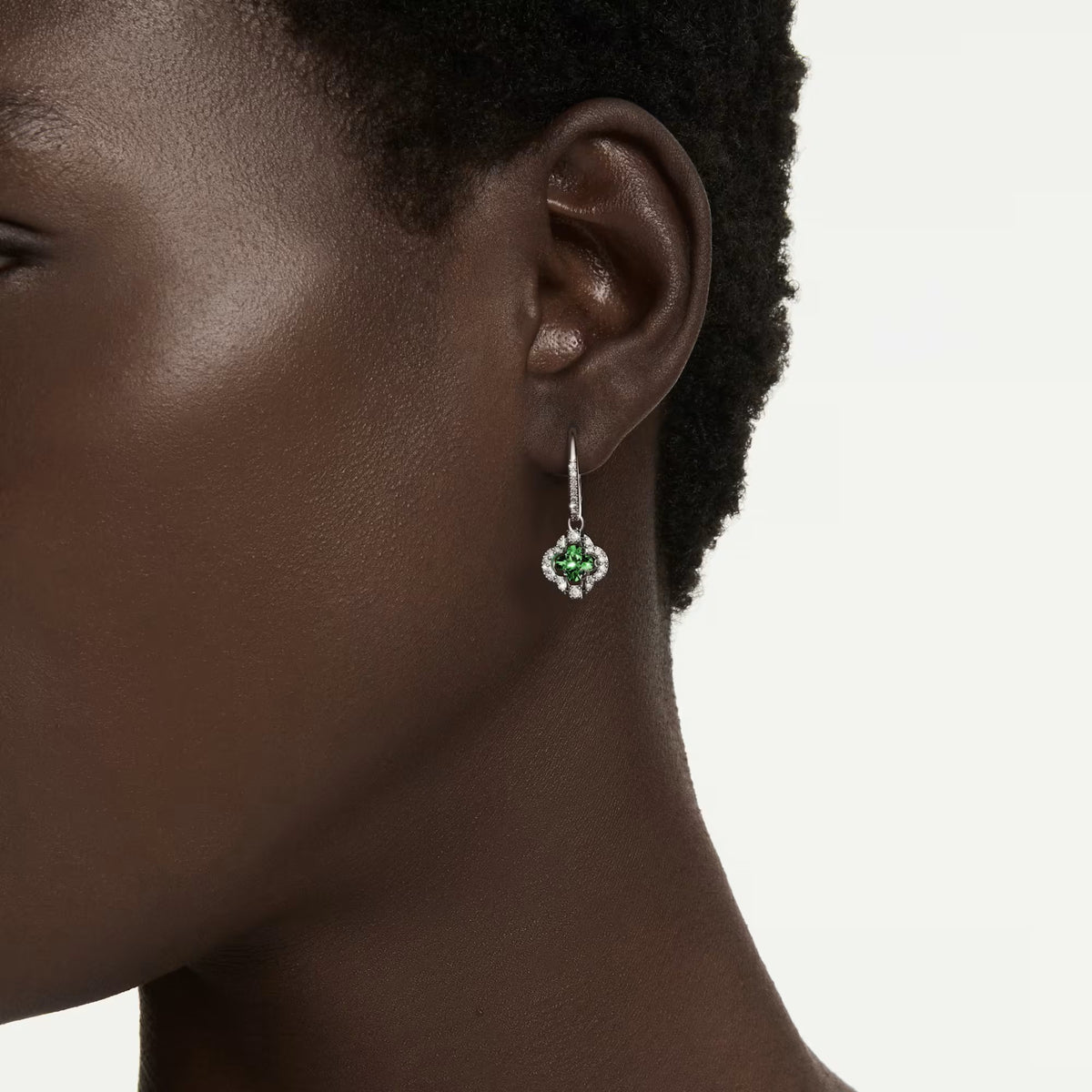 Swarovski Una Angelic Mixed cuts, Green, Rhodium plated Drop Earrings