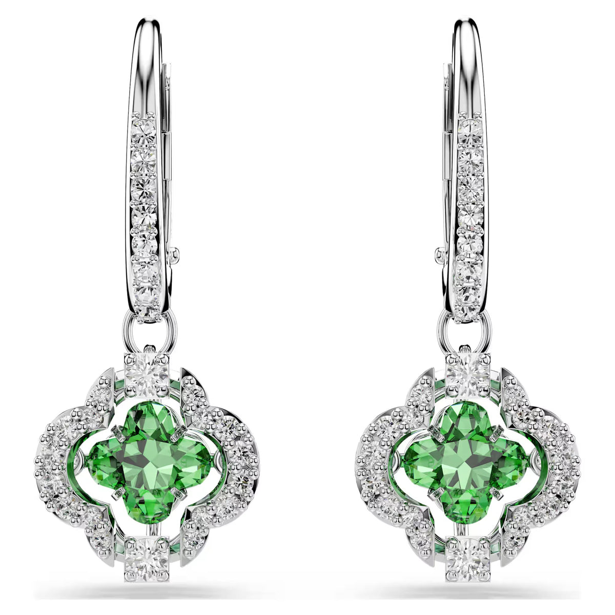 Swarovski Una Angelic Mixed cuts, Green, Rhodium plated Drop Earrings