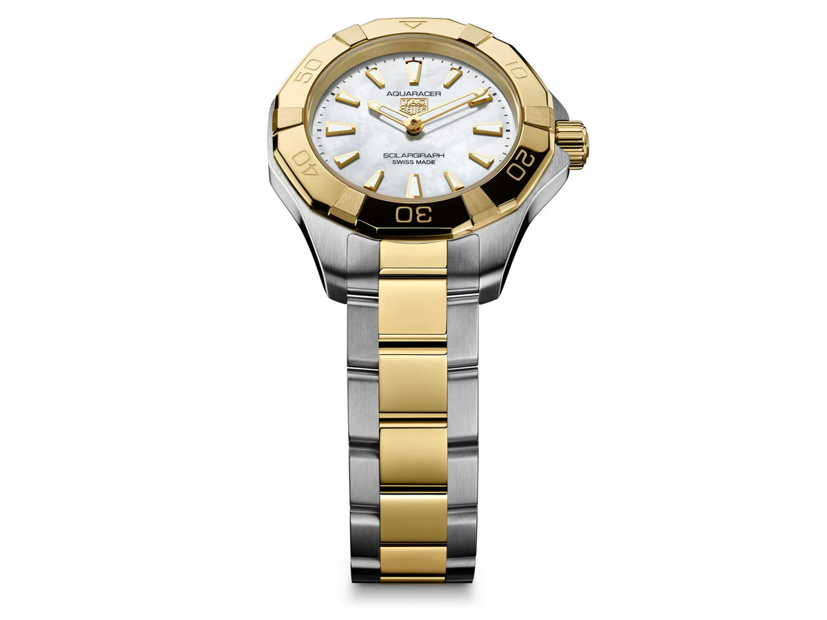 Tag Heuer Aquaracer Professional 100 Solargraph Mother of Pearl Two-Tone 28mm WBP1423.BB0006