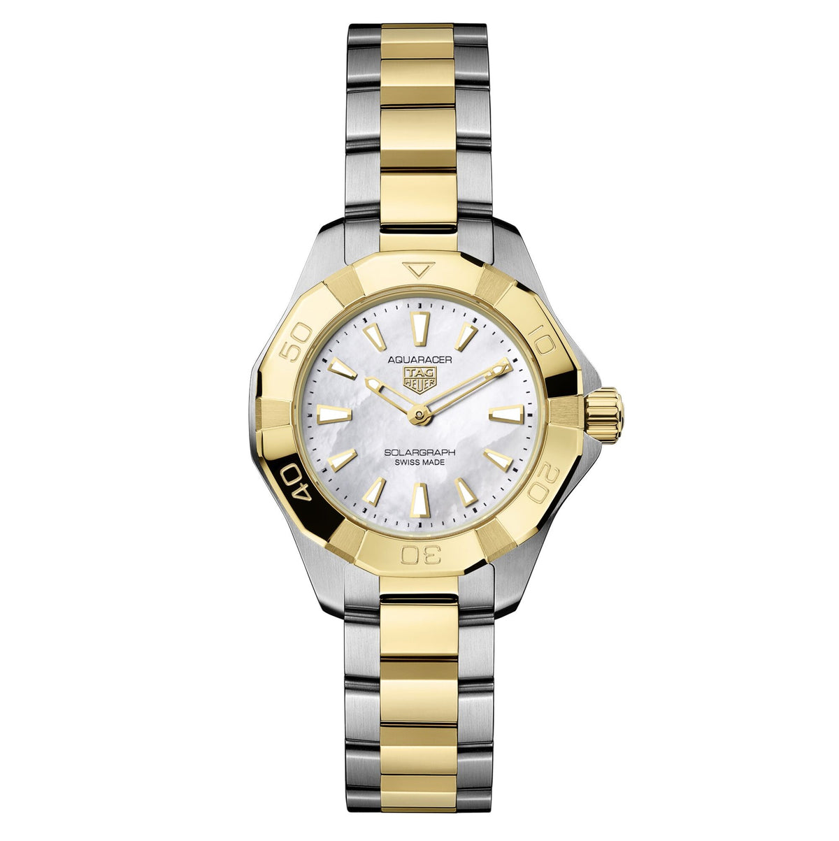 Tag Heuer Aquaracer Professional 100 Solargraph Mother of Pearl Two-Tone 28mm WBP1423.BB0006