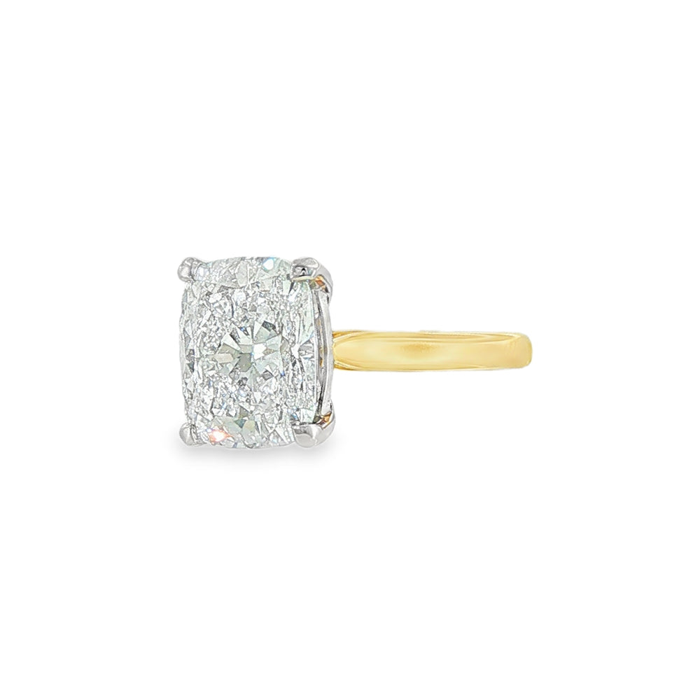 Elongated Cushion Cut 4.19ct Lab Grown Diamond, 18ct Yellow Gold Ring