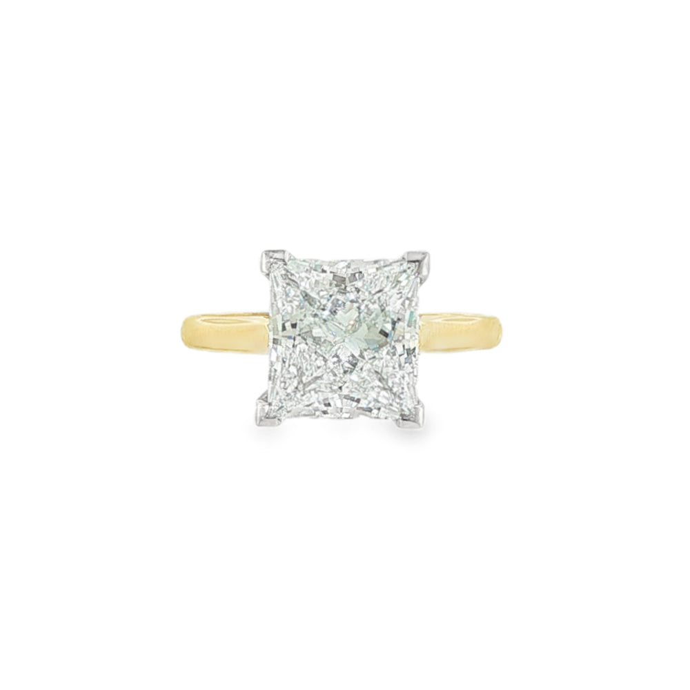 Princess Cut 4.05ct Lab Grown Diamond, 18ct Yellow Gold Ring