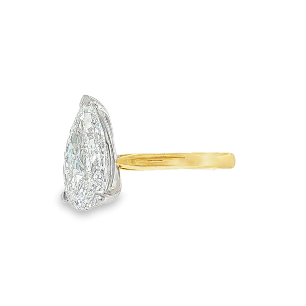 Pear Cut 4.04ct Lab Grown Diamond, 18ct Yellow Gold Ring