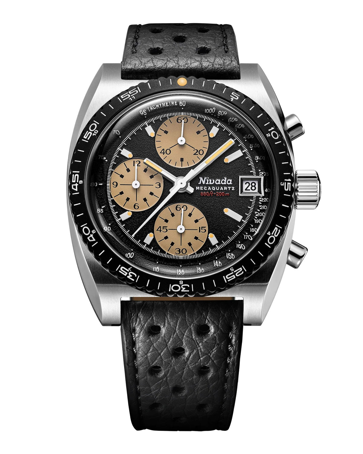 Nivada Grenchen Chronosport Mecaquartz Black Racing Strap 38mm Watch 77001Q10