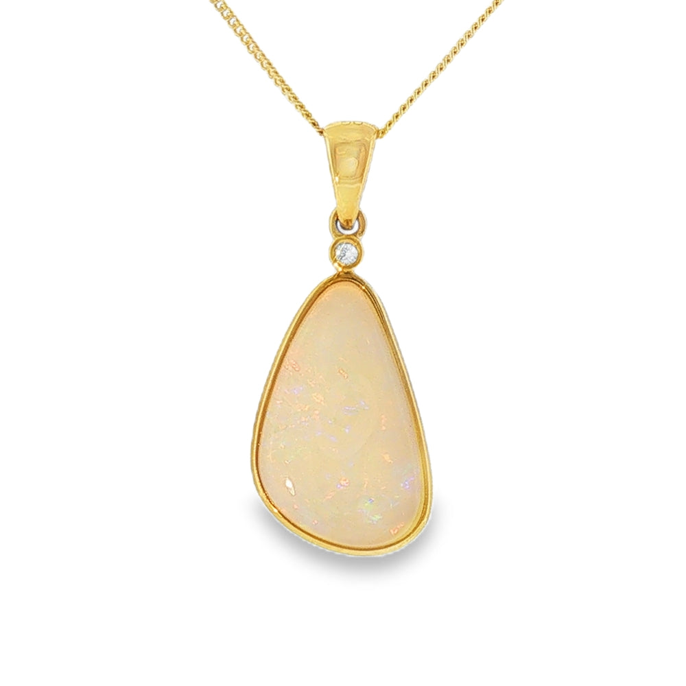 Solid Opal and Diamond, 9ct Yellow Gold Pendant