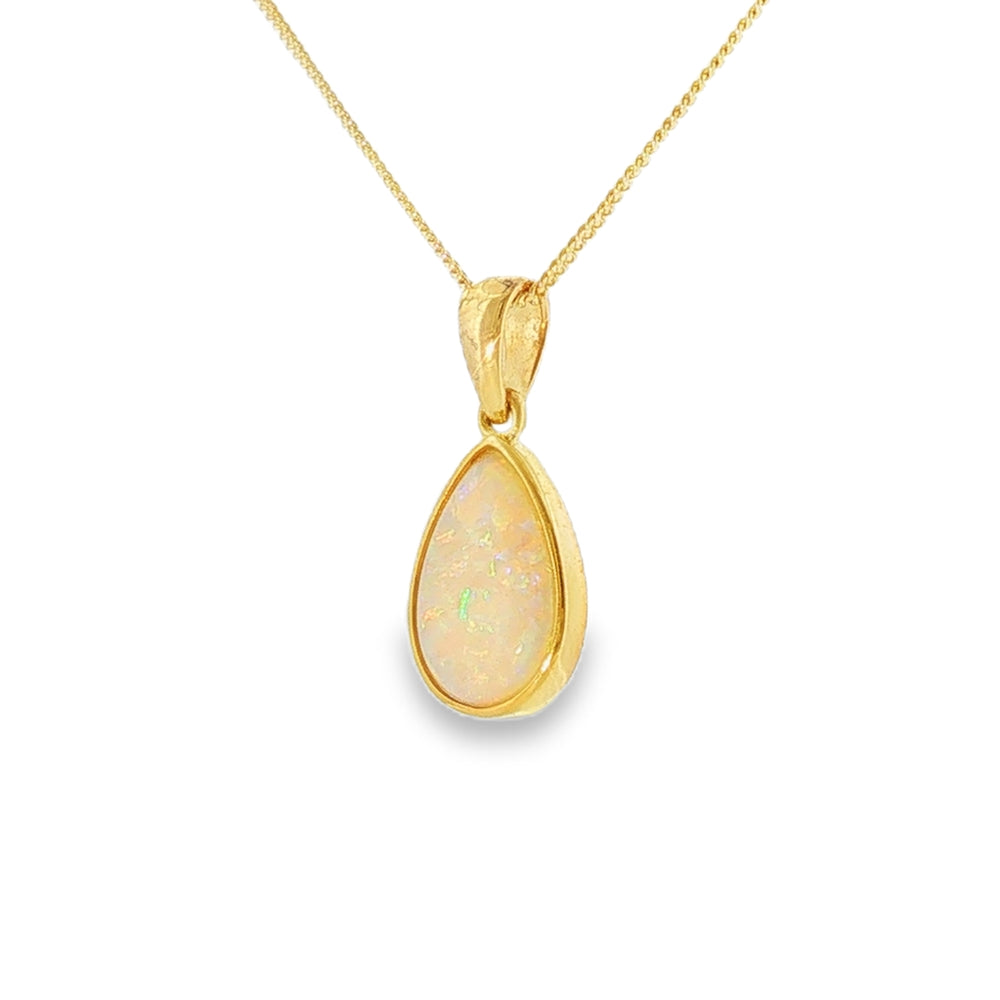 Solid Pear Shaped Opal, 9ct Yellow Gold Pendant
