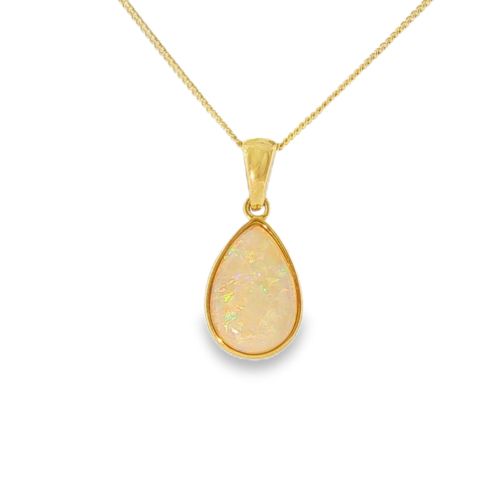 Solid Pear Shaped Opal, 9ct Yellow Gold Pendant