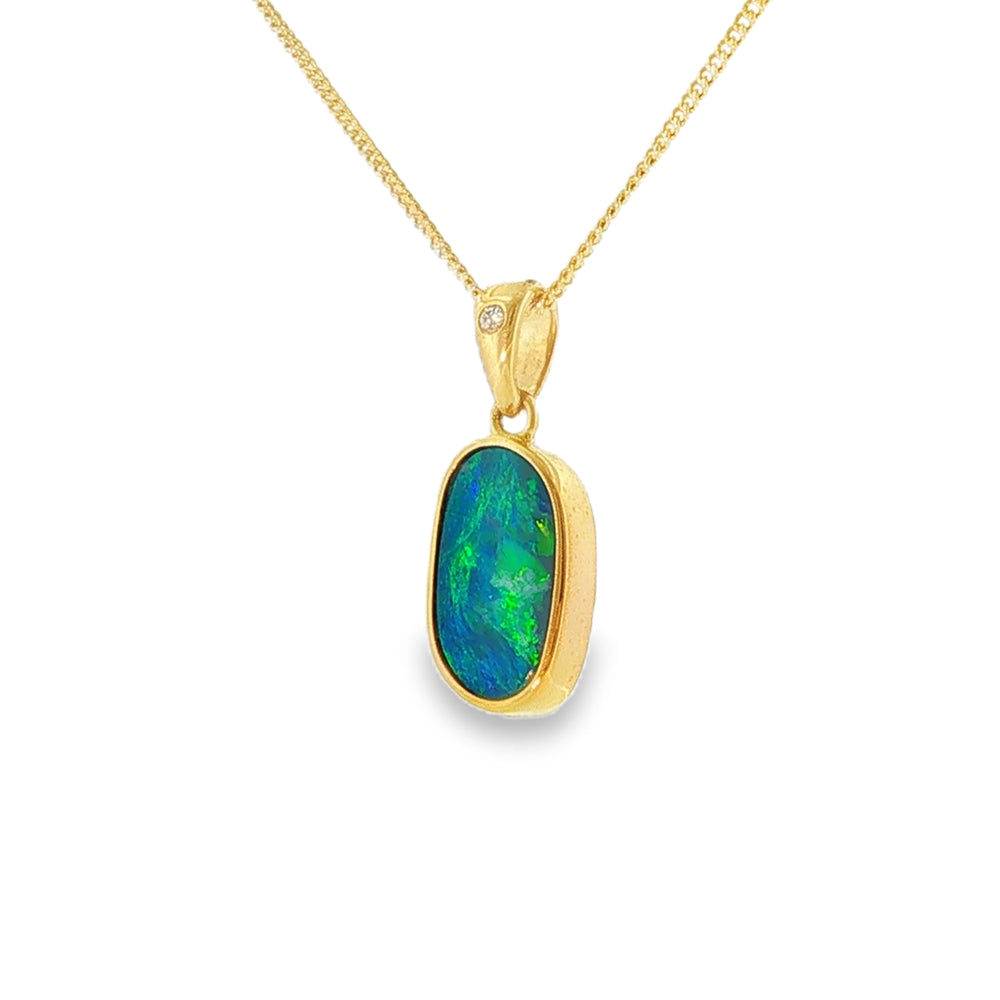 Doublet Opal and Diamond, 9ct Yellow Gold Pendant