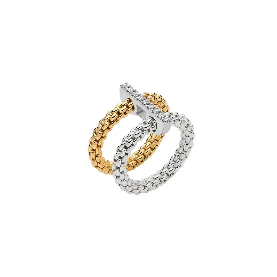 Fope Prima Flex'it 18ct Yellow and White 0.15ct Diamond Ring