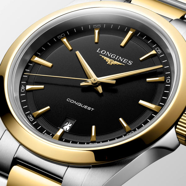 Longines Conquest Two Tone Black Quartz 38mm Watch L37503527