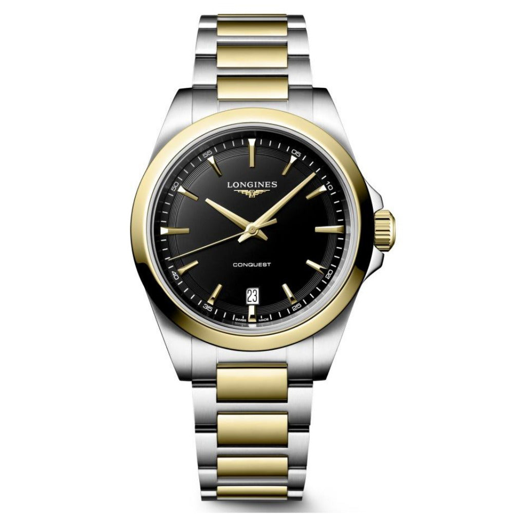 Longines Conquest Two Tone Black Quartz 38mm Watch L37503527