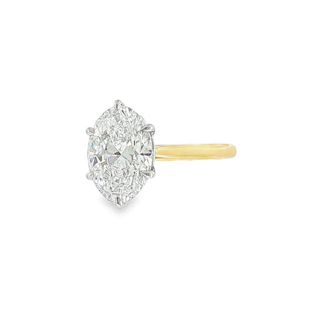 Oval Cut 4.02ct Lab Grown Diamond, 18ct Yellow Gold 6 Claw Ring