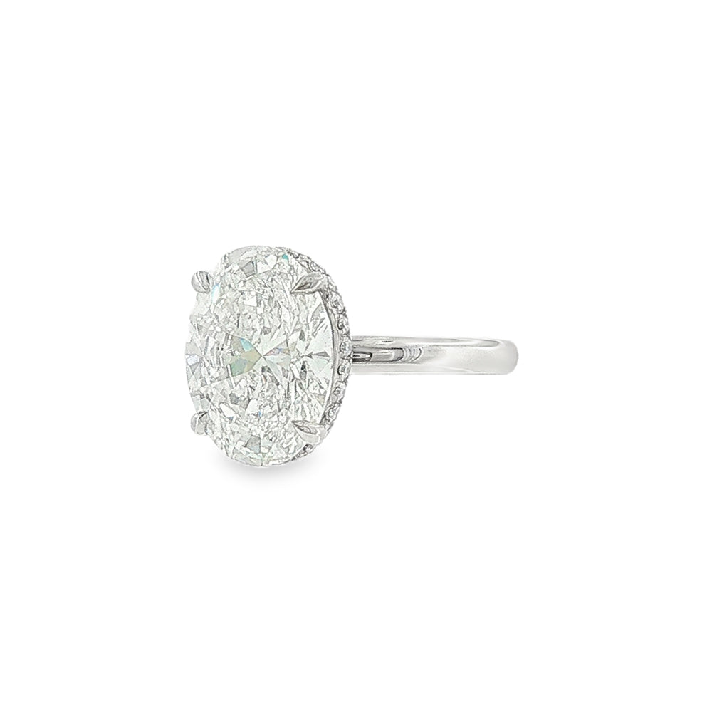 Oval Cut 4.06ct Lab Grown Diamond, Platinum Hidden Halo Ring