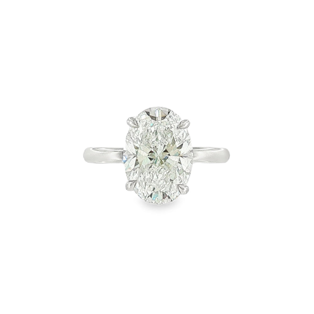 Oval Cut 4.06ct Lab Grown Diamond, Platinum Hidden Halo Ring