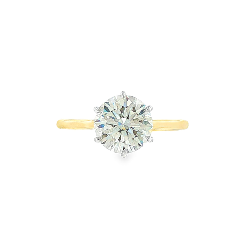 Round Brilliant Cut 2.01ct Lab Grown Diamond, 18ct Yellow Gold 6 Claw Ring