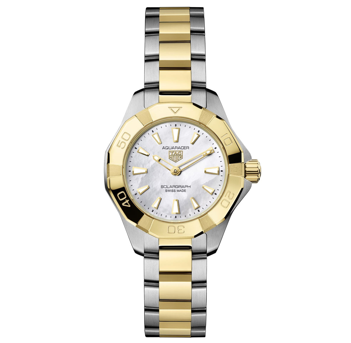 Tag Heuer Aquaracer Professional 200 Solargraph, Mother of Pearl Two-Tone 34mm Watch WBP1327.BB0004