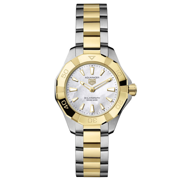 Tag Heuer Aquaracer Professional 200 Solargraph, Mother of Pearl Two-Tone 34mm Watch WBP1327.BB0004