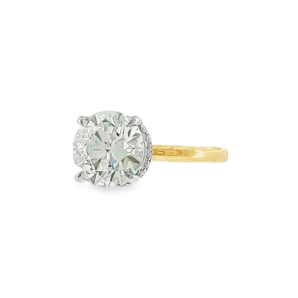 Round Brilliant Cut 4.02ct Lab Grown Diamond, Hidden Halo 18ct Yellow Gold Ring